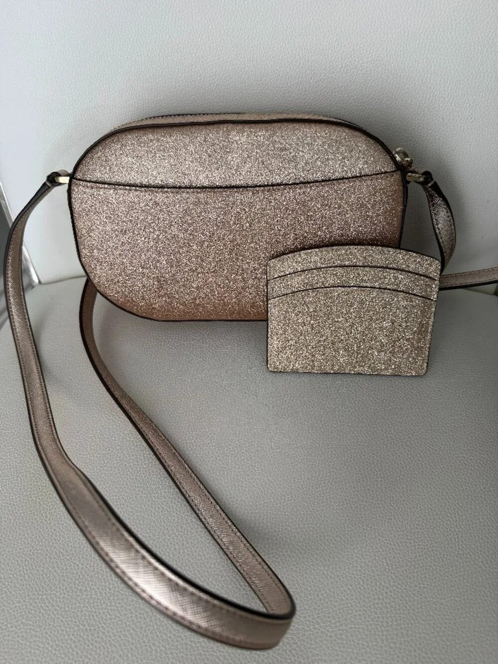 Kate Spade Glimmer Oval Camera Bag & Kenzie Glitter Card Case NWOT